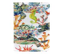 VAPOKF Custodia per passaporto con tartaruga, cavalluccio marino e alghe marine, portafoglio da viaggio in pelle, 11,5 x 16,5 cm, Multi, 11.5x16.5cm/4.5x6.5 in, Vintage