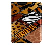 VAPOKF Custodia per passaporto con texture in pelle di animale con toppe, portafoglio da viaggio, 11,5 x 16,5 cm, Multi, 11.5x16.5cm/4.5x6.5 in, Vintage