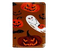 VAPOKF Custodia per passaporto con zucche di Halloween, fantasmi e pipistrelli, in pelle, 11,5 x 16,5 cm, Multi, 11.5x16.5cm/4.5x6.5 in, Vintage