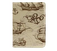 VAPOKF Custodia per passaporto da viaggio in pelle con immagine di una vecchia barca a vela, ancora e mostro marino, 11,5 x 16,5 cm, Multi, 11.5x16.5cm/4.5x6.5 in, Vintage