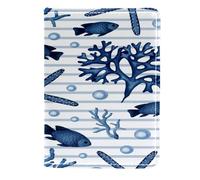 VAPOKF Custodia per passaporto da viaggio, in pelle, con stelle marine, conchiglie, bolle, blu, 11,5 x 16,5 cm, Multi, 11.5x16.5cm/4.5x6.5 in, Vintage