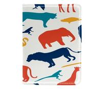 VAPOKF Custodia per passaporto, in pelle, 11,5 x 16,5 cm, motivo: giraffa, elefante, scimmia, tigre, silhouette, Multi, 11.5x16.5cm/4.5x6.5 in, Vintage
