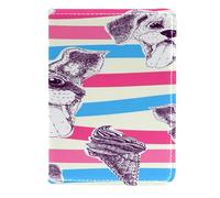 VAPOKF Custodia per passaporto in pelle a righe colorate con coni di cucciolo e gelato, 11,5 x 16,5 cm, Multi, 11.5x16.5cm/4.5x6.5 in, Vintage