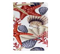 VAPOKF Custodia per passaporto in pelle con conchiglie e stelle marine rosse, 11,5 x 16,5 cm, Multi, 11.5x16.5cm/4.5x6.5 in, Vintage