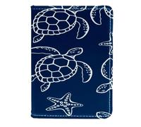 VAPOKF Custodia per passaporto in pelle con tartarughe oceaniche e stelle marine su porta passaporto blu, 11,5 x 16,5 cm, Multi, 11.5x16.5cm/4.5x6.5 in, Vintage