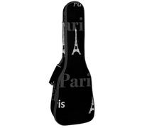 VAPOKF Custodia per ukulele, custodia per concerto soprano tenore 58,5 cm, spessore 10 mm, morbida imbottitura con cinghie regolabili, custodia per concerto Parigi e Torre Eiffel su sfondo nero,