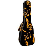 VAPOKF Custodia per ukulele, custodia per concerto soprano tenore 58,5 cm, spessore 10 mm, morbida imbottitura con cinghie regolabili, nota musicale e sassofono, colore oro, Multi,