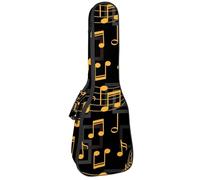 VAPOKF Custodia per ukulele, custodia per concerto soprano tenore 58,5 cm spessore 10 mm morbida imbottita cinghie regolabili, note musicali gialle su sfondo scuro, Multi, 25.9x9x3.1in/66x23x8cm