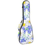 VAPOKF Custodia per ukulele, custodia per concerto soprano tenore 58,5 cm, spessore 10 mm, morbida imbottitura con cinghie regolabili, margherita elegante e fiore viola, Multi, 25.9x9x3.1in/66x23x8cm