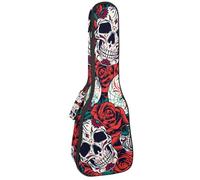 VAPOKF Custodia per ukulele, custodia per concerto soprano tenore 58,5 cm spessore 10 mm morbido imbottito cinghie regolabili Gig Bag, Day of The Dead Sugar Skulls Red Rose, Multi,