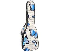 VAPOKF Custodia per ukulele, custodia per concerto soprano tenore 58,5 cm spessore 10 mm morbido imbottito cinghie regolabili, borsa da concerto con farfalle blu acquerello su lettere note, Multi,