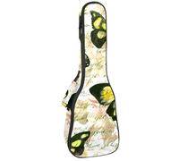 VAPOKF Custodia per ukulele, custodia per concerto soprano tenore 58,5 cm spessore 10 mm morbido imbottito cinghie regolabili, farfalla verde su note vintage, Multi, 25.9x9x3.1in/66x23x8cm