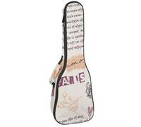 VAPOKF Custodia per ukulele, custodia per concerto soprano tenore 58,5 cm spessore 10 mm morbido imbottito cinghie regolabili Gig Bag, Parigi Torre Eiffel fiori e testo, Multi, 25.9x9x3.1in/66x23x8cm