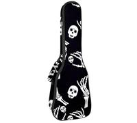 VAPOKF Custodia per ukulele, custodia per concerto soprano tenore 58,5 cm spessore 10 mm morbido imbottito cinghie regolabili Gig Bag, Day of The Dead Skull e scheletro mano, Multi,
