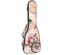 VAPOKF Custodia per ukulele, custodia per concerto soprano tenore 58,5 cm spessore 10 mm morbido imbottito cinghie regolabili Gig Bag, Torre Eiffel bicicletta cuore rosa su note, Multi,