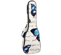 VAPOKF Custodia per ukulele, custodia per concerto soprano tenore 58,5 cm spessore 10 mm morbido imbottito cinghie regolabili Gig Bag, farfalla blu su testo scritto note, Multi, 25.9x9x3.1in/66x23x8cm