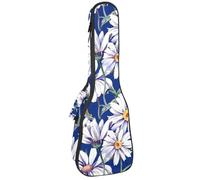 VAPOKF Custodia per ukulele, custodia per concerto soprano tenore 58,5 cm spessore 10 mm morbido imbottito cinghie regolabili, borsa da concerto acquerello margherita su blu, Multi,