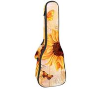 VAPOKF Custodia per ukulele, custodia per concerto soprano tenore 58,5 cm spessore 10 mm morbido imbottito cinghie regolabili, borsa da concerto acquerello girasole e farfalla su lettere antiche,