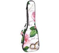 VAPOKF Custodia per ukulele, custodia per concerto soprano tenore 58,9 cm, spessore 10 mm, morbida imbottitura con cinghie regolabili, chiave in piuma rosa rosa con note scritte a mano, Multi,