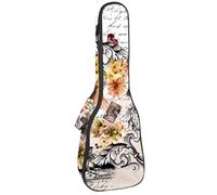 VAPOKF Custodia per ukulele, custodia per concerto soprano tenore 58,9 cm spessore 10 mm morbido imbottito cinghie regolabili Gig Bag, Torre Eiffel di Parigi su note floreali barocche, Multi,