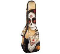 VAPOKF Custodia per ukulele, custodia per concerto soprano tenore 58,9 cm spessore 10 mm morbido imbottito cinghie regolabili Gig Bag, Day of The Dead Skull Skeleton, Multi, 25.9x9x3.1in/66x23x8cm