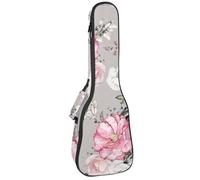 VAPOKF Custodia per ukulele, custodia per ukulele soprano tenore concerto 58,9 cm spessore 10 mm morbida imbottita cinghie regolabili, borsa da concerto fringuello uccello farfalla su rosa bianca
