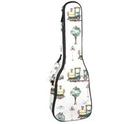 VAPOKF Custodia per ukulele, custodia per ukulele soprano tenore concerto 58,9 cm spessore 10 mm morbida imbottita cinghie regolabili, borsa da concerto retrò treno casa albero, Multi,