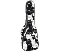 VAPOKF Custodia per ukulele, custodia per ukulele soprano tenore concerto 58,9 cm spessore 10 mm morbida imbottita cinghie regolabili borsa da concerto nero e bianco muso gattino, Multi,