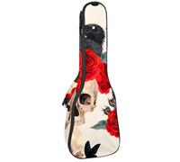 VAPOKF Custodia per ukulele, custodia per ukulele soprano tenore concerto 58,9 cm spessore 10 mm morbida imbottita cinghie regolabili Gig Bag, nero corvo farfalla teschio morto rosso rosa, Multi,