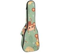 VAPOKF Custodia per ukulele, custodia per ukulele soprano tenore concerto 58,9 cm spessore 10 mm morbida imbottita cinghie regolabili borsa da concerto carino che gioca sull'albero della giungla,