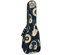 VAPOKF Custodia per ukulele, custodia per ukulele soprano tenore concerto 58 cm spessore 10 mm morbida imbottita cinghie regolabili Gig Bag, note musicali cuffie disco audio CD, Multi,