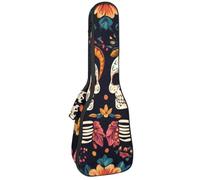 VAPOKF Custodia per ukulele, custodia per ukulele soprano tenore concerto 58 cm spessore 10 mm morbida imbottita cinghie regolabili Gig Bag, scheletro coppia con fiori, Multi, 25.9x9x3.1in/66x23x8cm