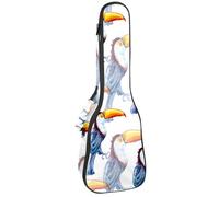 VAPOKF Custodia per ukulele, custodia per ukulele soprano tenore concerto 58 cm spessore 10 mm morbida imbottita cinghie regolabili Gig Bag, Tucano esotico uccello tropicale, Multi,
