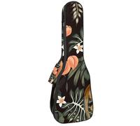 VAPOKF Custodia per ukulele, custodia per ukulele soprano tenore concerto 58 cm spessore 10 mm morbida imbottita cinghie regolabili, borsa per concerto con scimmia, ibisco, palma, foglie, giungla,