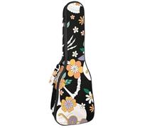 VAPOKF Custodia per ukulele, custodia per ukulele soprano tenore concerto 58 cm spessore 10 mm morbida imbottita cinghie regolabili, borsa da concerto scheletro con margherita, Multi,