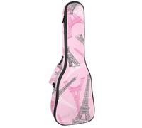 VAPOKF Custodia per ukulele, custodia per ukulele soprano tenore concerto 58 cm spessore 10 mm morbida imbottita cinghie regolabili borsa da concerto rosa grigio motivo Torre Eifel Parigi, Multi,