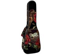 VAPOKF Custodia per ukulele, custodia per ukulele soprano tenore concerto 58 cm spessore 10 mm morbida imbottita cinghie regolabili Gig Bag, gotico corvo nido rosso rosa, Multi, 25.9x9x3.1in/66x23x8cm