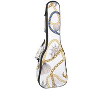 VAPOKF Custodia per ukulele, custodia per ukulele soprano tenore concerto 58 cm spessore 10 mm morbida imbottita cinghie regolabili, catena dorata con conchiglie di ancoraggio, Multi,