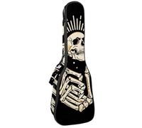 VAPOKF Custodia per ukulele, custodia per ukulele soprano tenore concerto 58 cm spessore 10 mm morbida imbottita cinghie regolabili Gig Bag, scheletro mano tenere un teschio morde una rosa rossa,