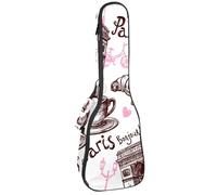 VAPOKF Custodia per ukulele, custodia per ukulele soprano tenore concerto 58 cm spessore 10 mm morbida imbottita cinghie regolabili, borsa da concerto romantica Parigi con croissant rosa caffè, Multi,