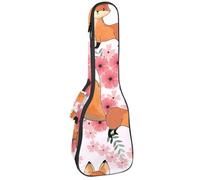 VAPOKF Custodia per ukulele, custodia per ukulele soprano tenore concerto 58 cm spessore 10 mm morbida imbottita cinghie regolabili Gig Bag, Baby Fox in giardino fiorito rosa, Multi,
