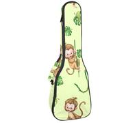 VAPOKF Custodia per ukulele, custodia per ukulele soprano tenore concerto 58 cm spessore 10 mm morbida imbottita cinghie regolabili, borsa da concerto con scimmietta in palma liana foglie giungla,