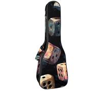 VAPOKF Custodia per ukulele, custodia per ukulele soprano tenore concerto 58 cm spessore 10 mm morbida imbottita cinghie regolabili Gig Bag, grunge Old Dices, Multi, 25.9x9x3.1in/66x23x8cm