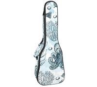 VAPOKF Custodia per ukulele, custodia per ukulele soprano tenore concerto 58 cm spessore 10 mm morbida imbottita cinghie regolabili Gig Bag, polpo meduse cavalluccio marino granchio animali marini,