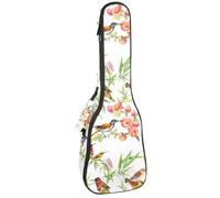 VAPOKF Custodia per ukulele, custodia per ukulele soprano tenore concerto 58 cm spessore 10 mm morbida imbottita cinghie regolabili borsa da concerto uccello esotico e fiore rosa camelia, Multi,