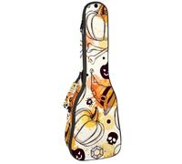 VAPOKF Custodia per ukulele, custodia per ukulele soprano tenore concerto 58 cm spessore 10 mm morbido imbottito cinghie regolabili borsa da concerto Halloween teschio osso zucca ragno, Multi,