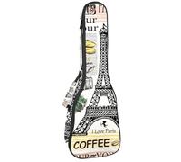 VAPOKF Custodia per ukulele, custodia per ukulele soprano tenore concerto 58 cm spessore 10 mm morbida imbottita cinghie regolabili borsa da concerto retrò Parigi Francia cartolina, Multi,