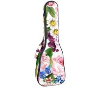 VAPOKF Custodia per ukulele, custodia per ukulele soprano tenore concerto 58 cm spessore 10 mm morbida imbottita tracolla regolabile, rosa margherita bianca e fiori selvatici blu, Multi,