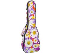 VAPOKF Custodia per ukulele, custodia per ukulele soprano tenore concerto 58 cm spessore 10 mm morbida imbottita cinghie regolabili borsa da concerto fiorito colorato bianco viola margherita, Multi,