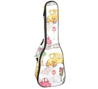 VAPOKF Custodia per ukulele, custodia per ukulele soprano tenore concerto 58 cm spessore 10 mm morbida imbottita cinghie regolabili, borsa da concerto cartone animato, scuolabus, auto e alberi, Multi,